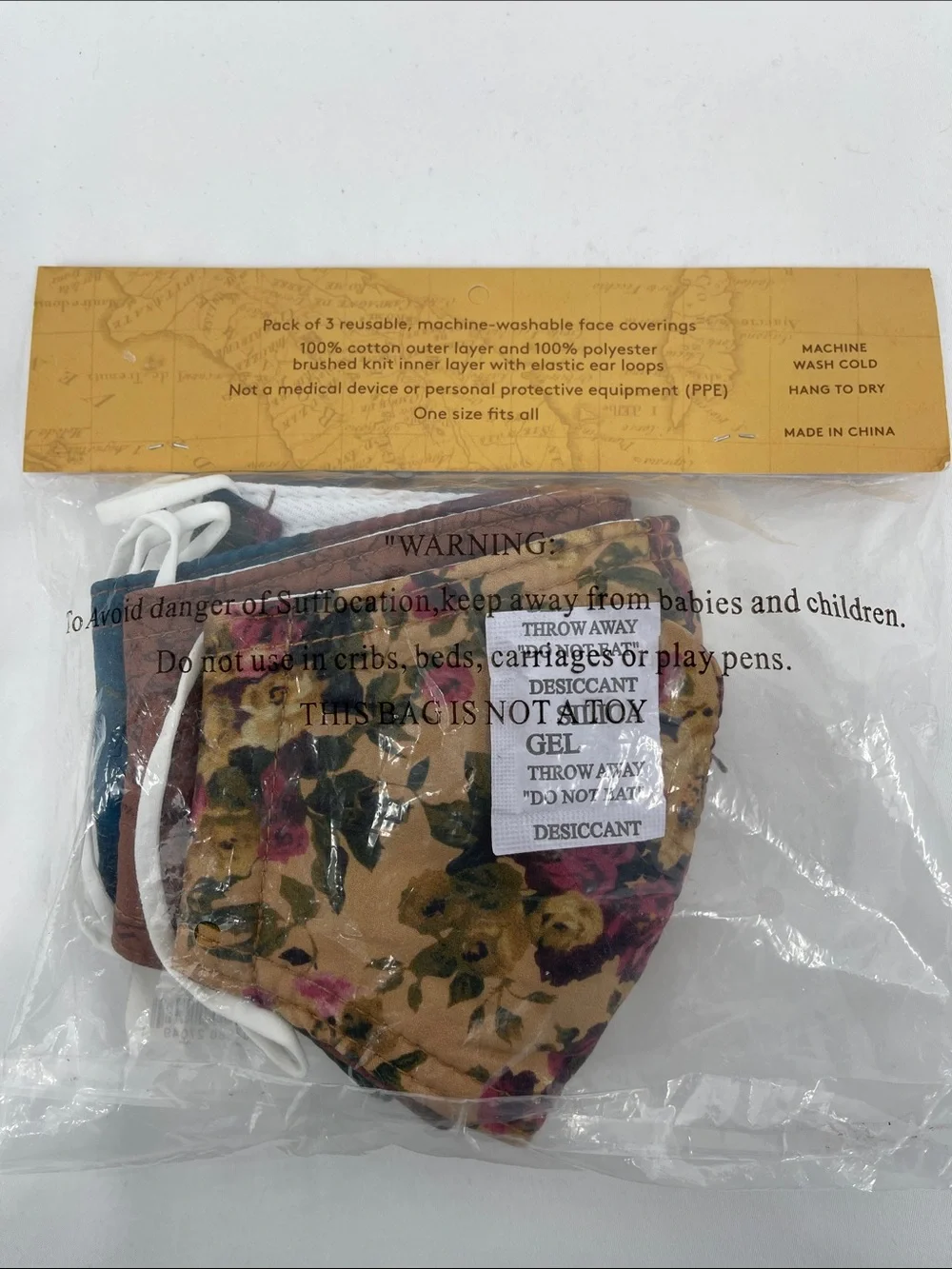 Patricia Nash Floral Multicolor/Tan Cloth Face Covering Pack of 3 NEW NEVER OPEN